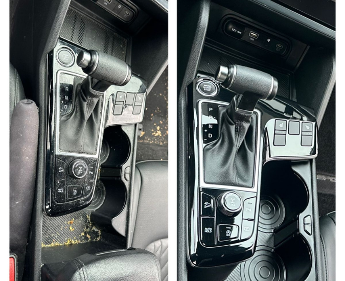 Antes e depois de detalhe interior automóvel profissional
