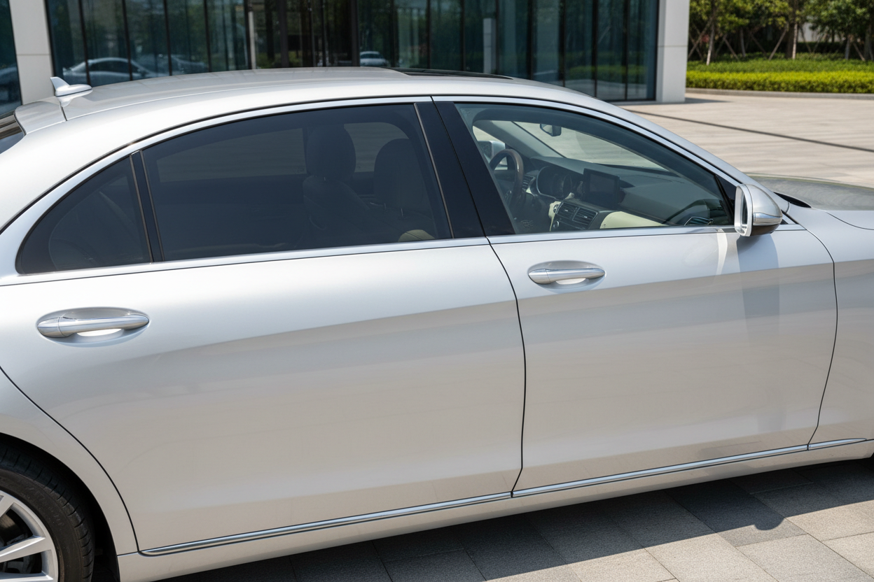 carro com peliculas solares aplicadas nos vidros traseiro apenas, o carro em questão tem de ser um carro de luxo e de cor que faça bom contraste com as peliculas aplicadas